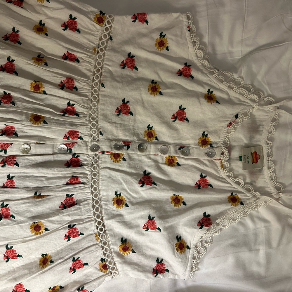 Farm Rio Mixed Cross Stitch Flowers Midi Dress - Size XL - Picture 3 of 3